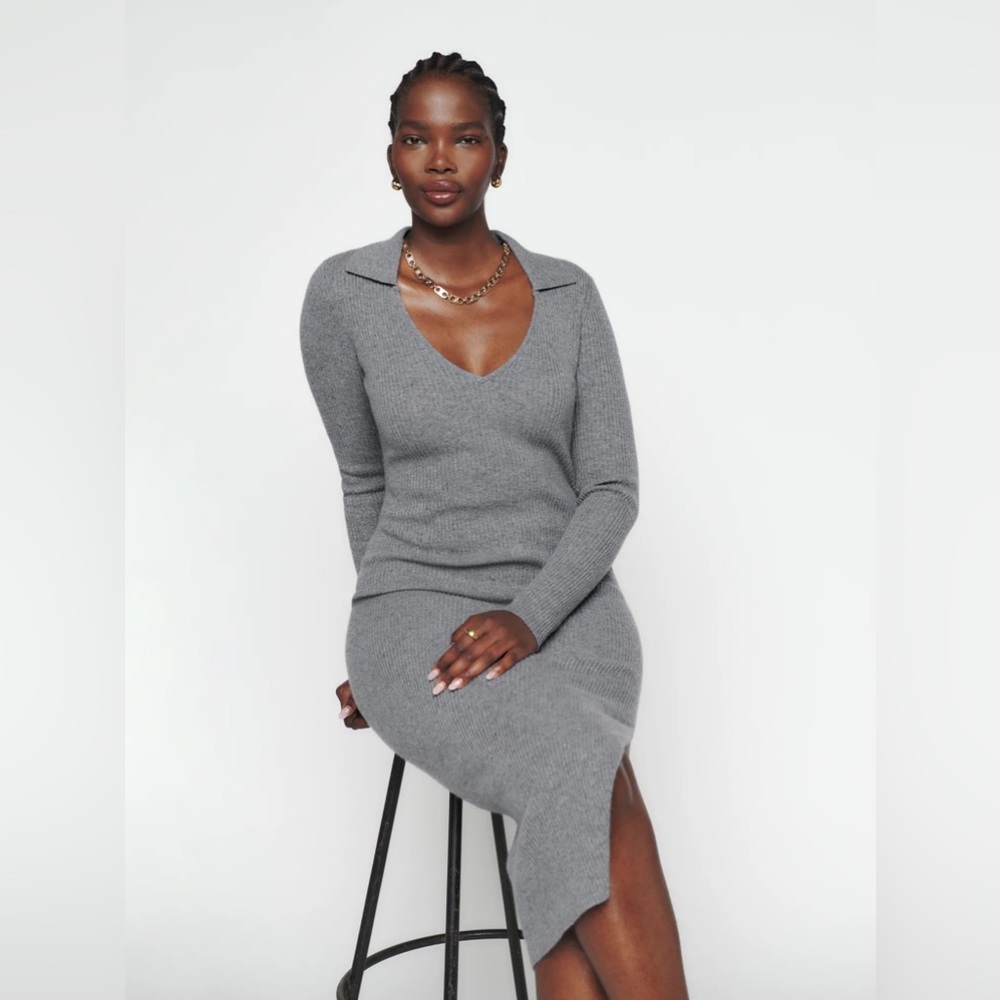 Reformation Bellini Cashmere Collared Sweater Dress